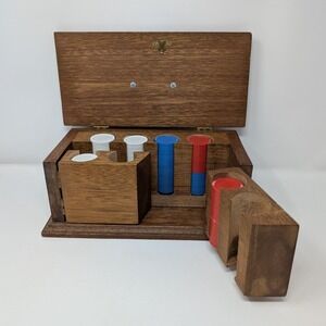Vintage wooden poker chip carousel box w/ unique swing out chip holders gambling